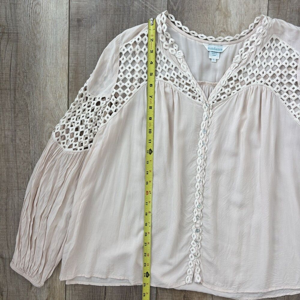 Sundance Womens Cream Blush Crochet Blouse Size L Flowy Boho Beach Peasant Gypsy - Picture 11 of 13